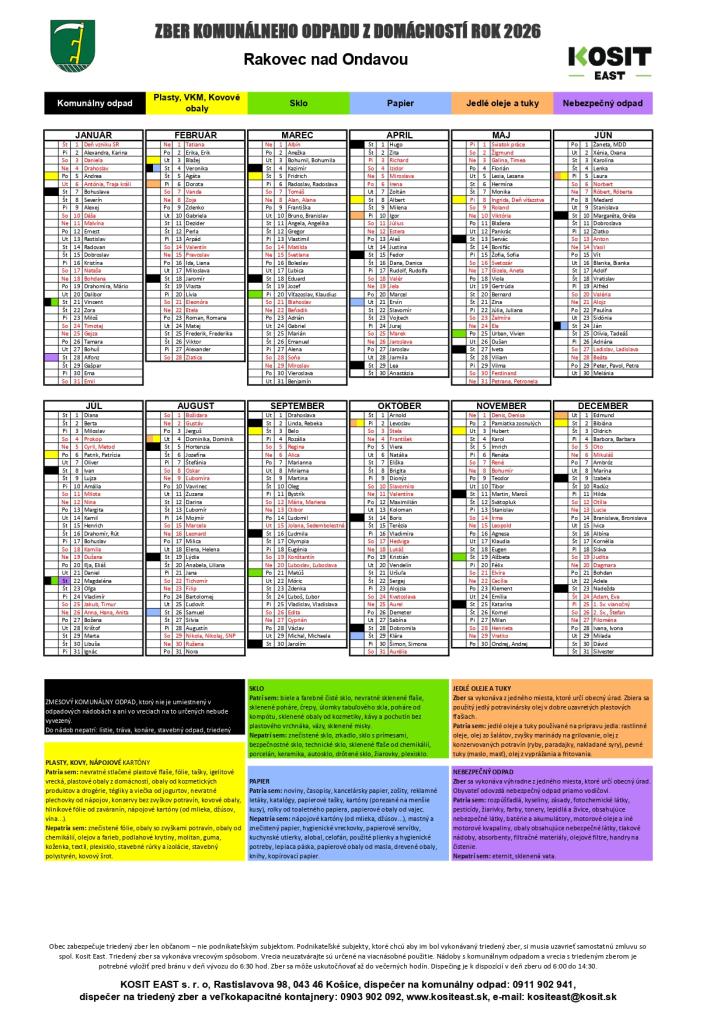 Harmonogramy, Kalendáre a vrecia 2026 1
