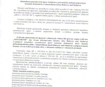 Aktuality / Prípravné konanie pozemkových úprav Rakovec nad Onda